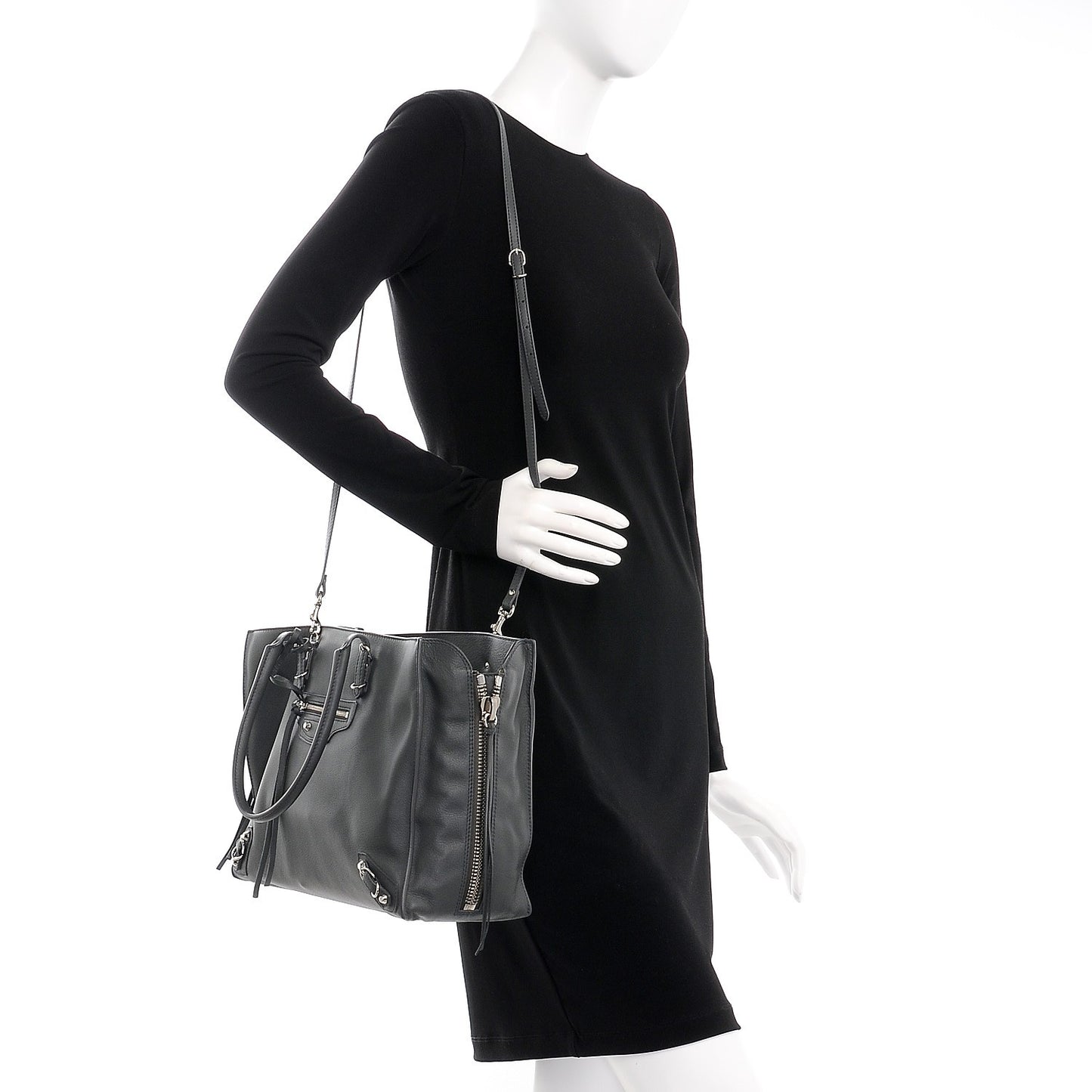 Veau Papier B4 Zip Around Tote Gris Fossile