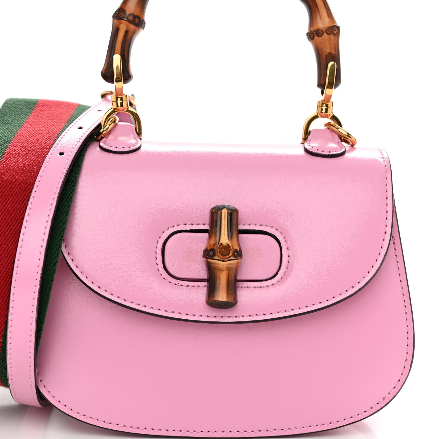 Gucci Boarded Dyana Lux Calfskin Web Mini Bamboo 1947 Top Handle Bag Nice Pink 7 of 9