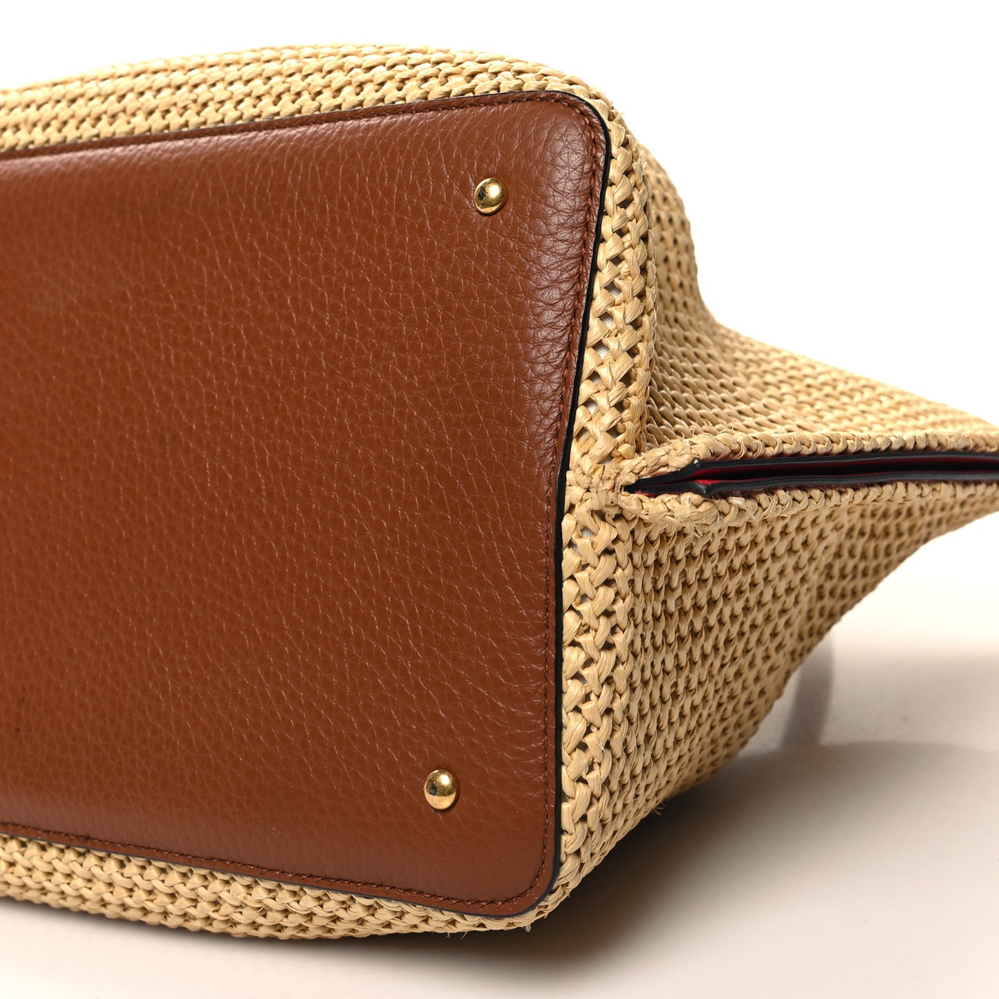 Raffia Grained Calfskin Medium Rockstud Vlogo Tote Naturale