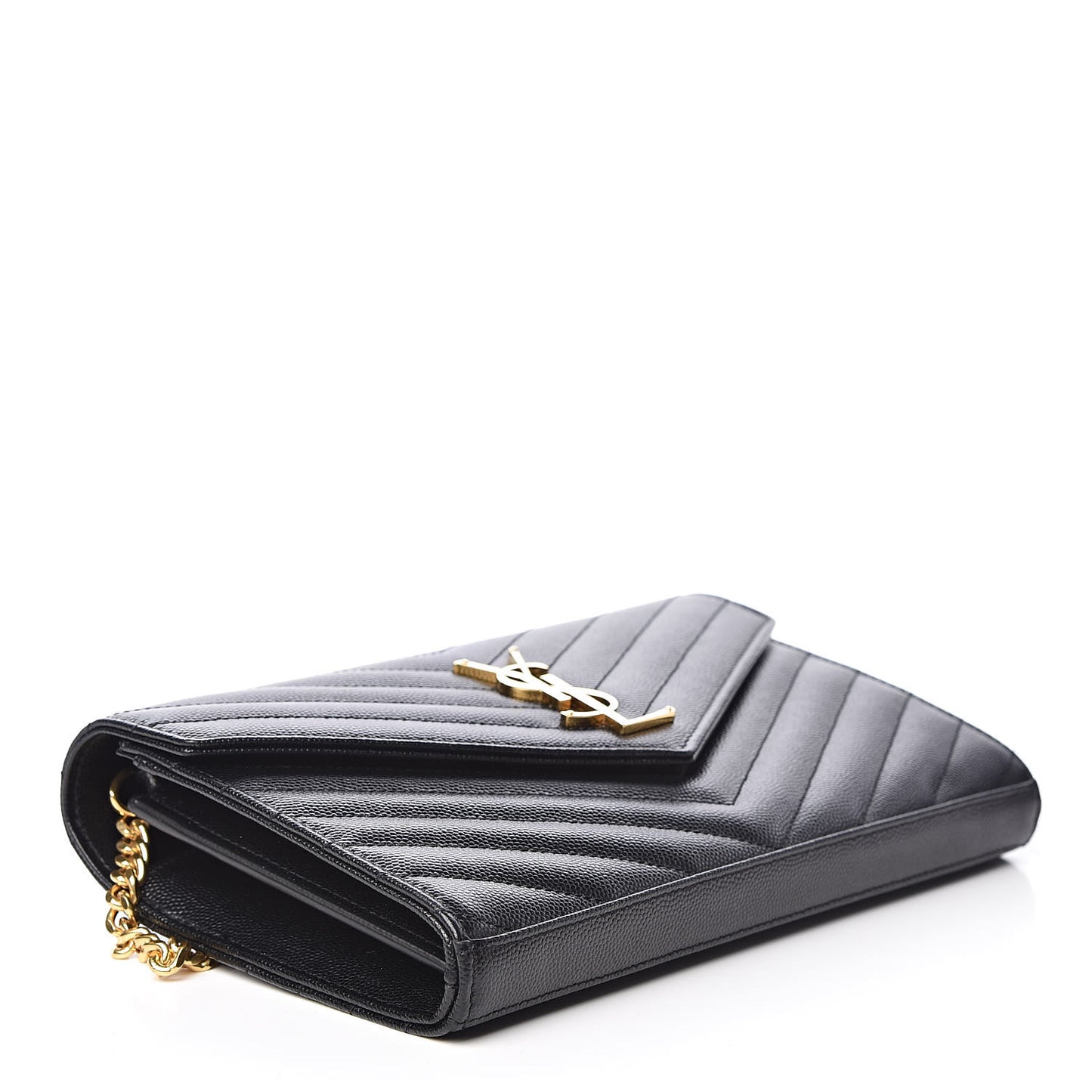 Grain De Poudre Matelasse Chevron Monogram Chain Wallet Black