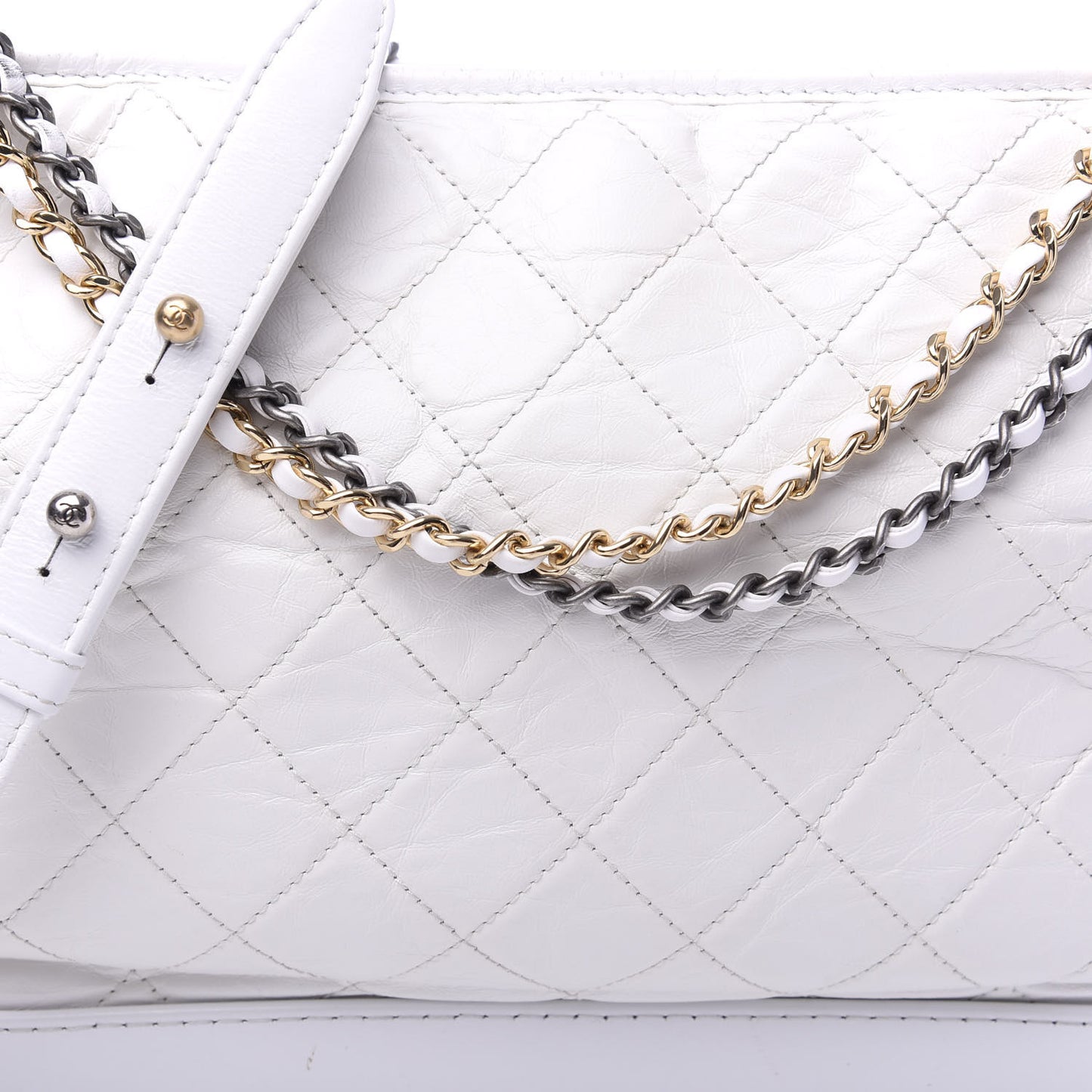 Aged Calfskin Quilted Large Gabrielle Hobo White