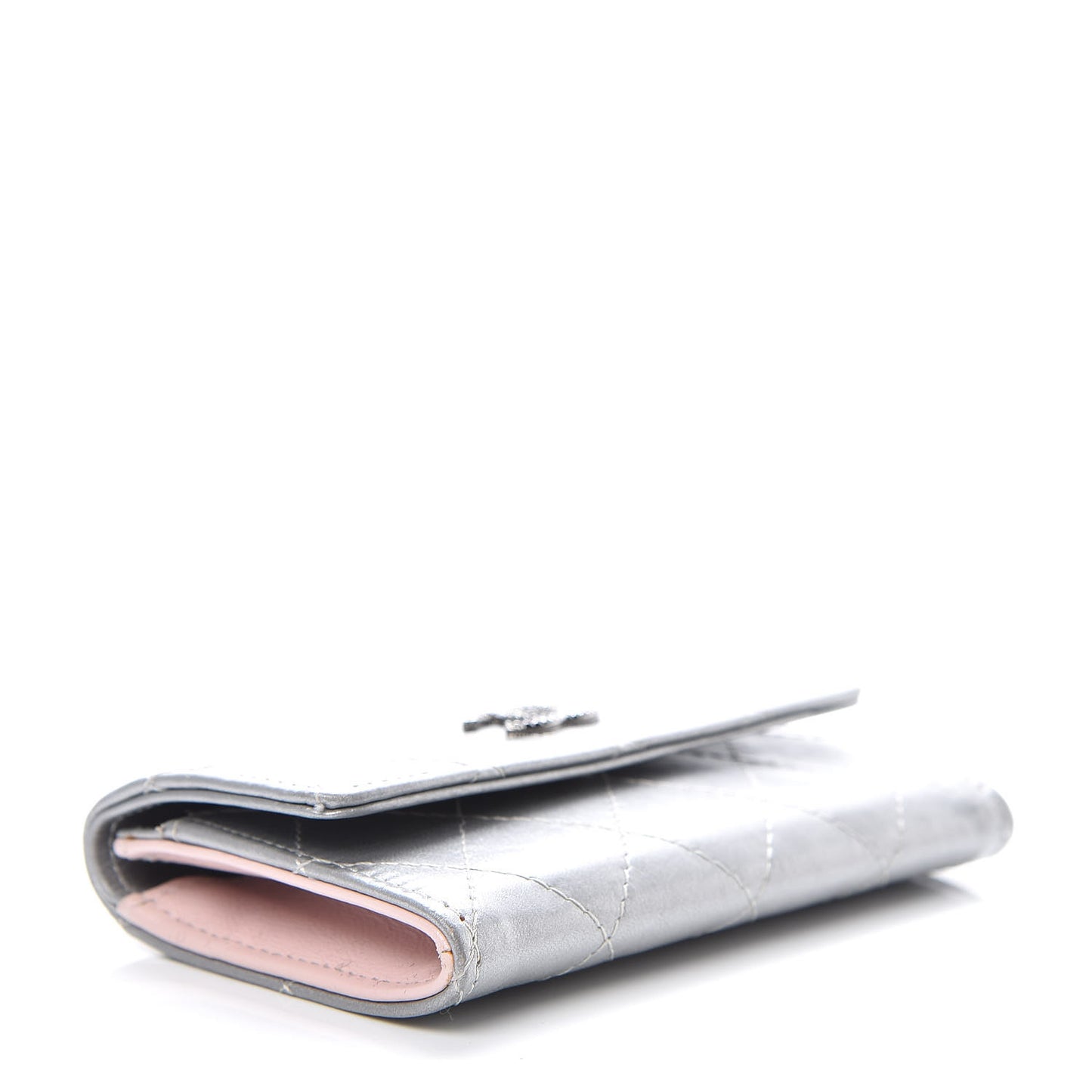 Metallic Calfskin Quilted Palette Card Holder Silver