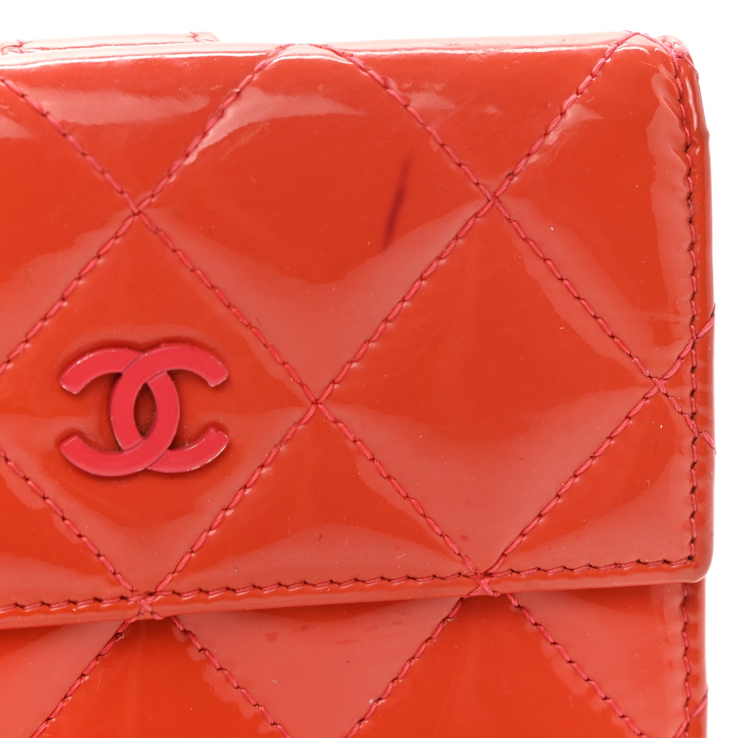 Patent Quilted CC French Wallet Red