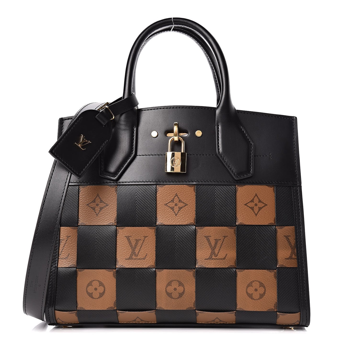 Calfskin Monogram Damier Tressage City Steamer PM Black