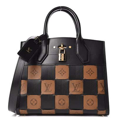 Louis Vuitton Calfskin Monogram Damier Tressage City Steamer PM Black 1 of 12