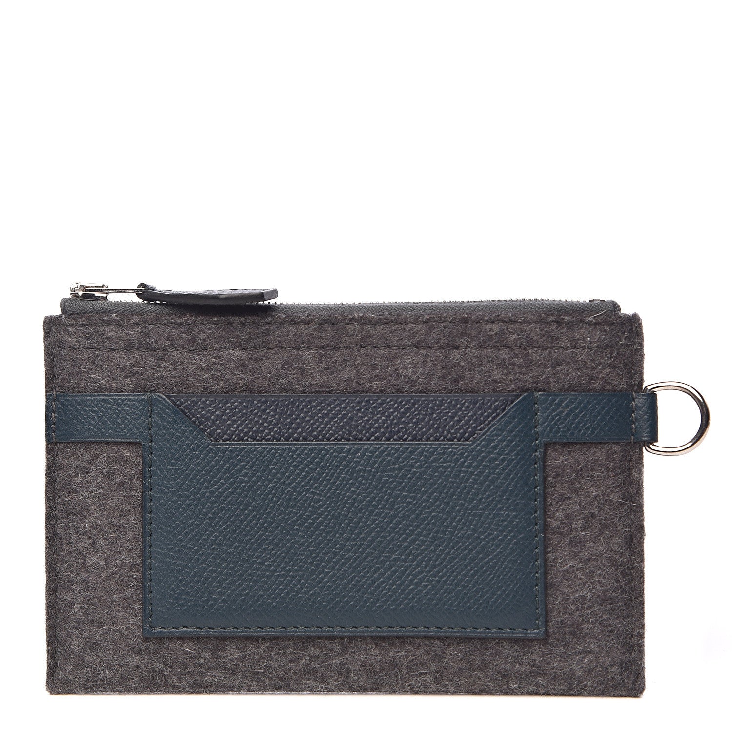 Hermes Felt Epsom Toodoo Card Holder Gris Moyen Indigo Vert Cypress 1 of 8