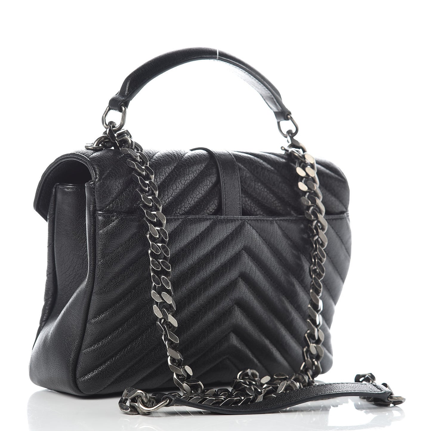 Sheepskin Matelasse Chevron Monogram Medium College Bag Black