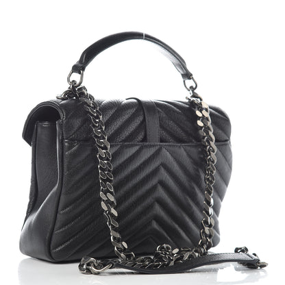 Saint Laurent Sheepskin Matelasse Chevron Monogram Medium College Bag Black 3 of 10