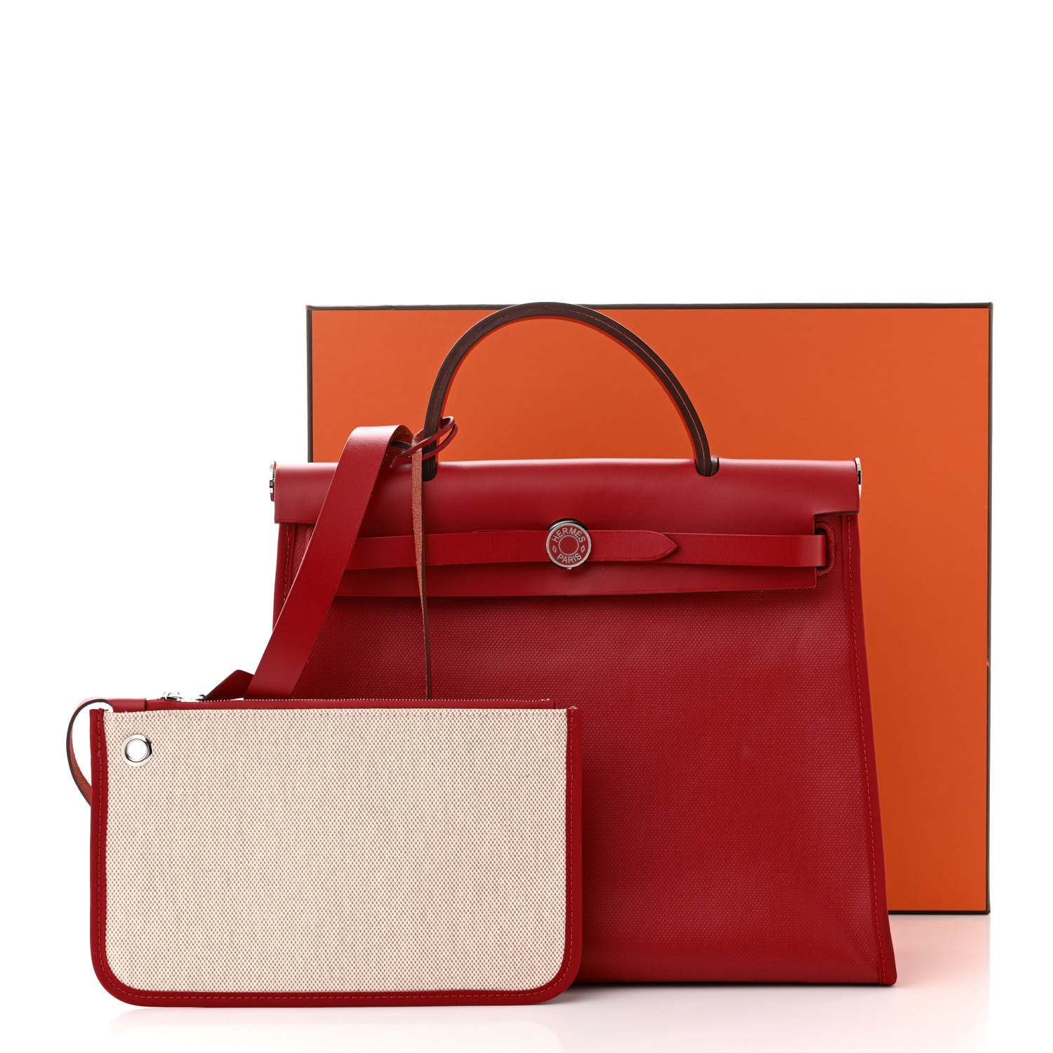 Hermes Toile H Berline Vache Hunter Herbag Zip PM 31 Rouge Piment Ecru 14 of 14