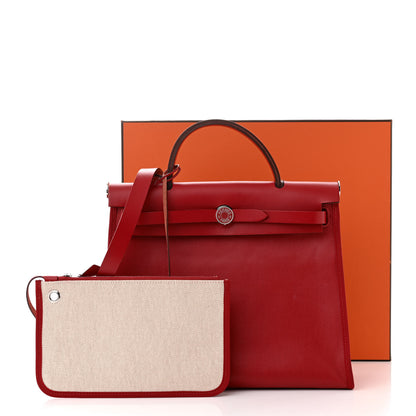 Hermes Toile H Berline Vache Hunter Herbag Zip PM 31 Rouge Piment Ecru 14 of 14