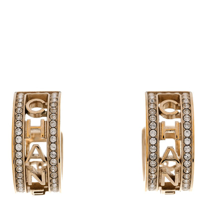 Chanel Metal Crystal Bow-tiful CC Hoop Earrings Gold 1 of 5
