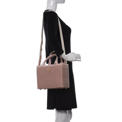 Prada Wicker Canvas Tote Pink 2 of 10