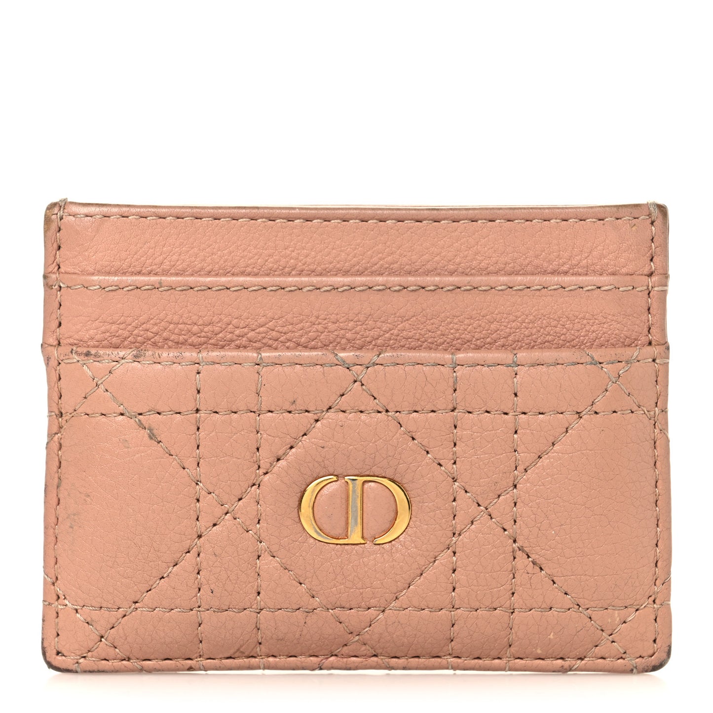 Supple Calfskin Cannage Caro Five-Slot Card Holder Rose Des Vents