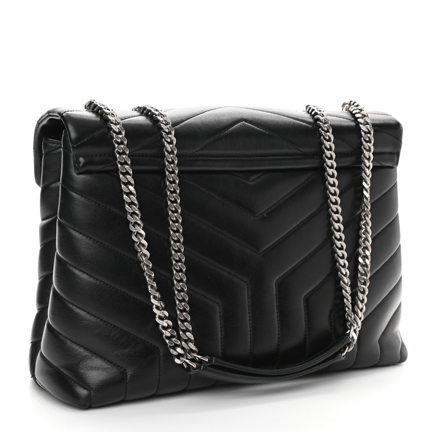 Calfskin Y Quilted Monogram Medium Loulou Chain Satchel Black