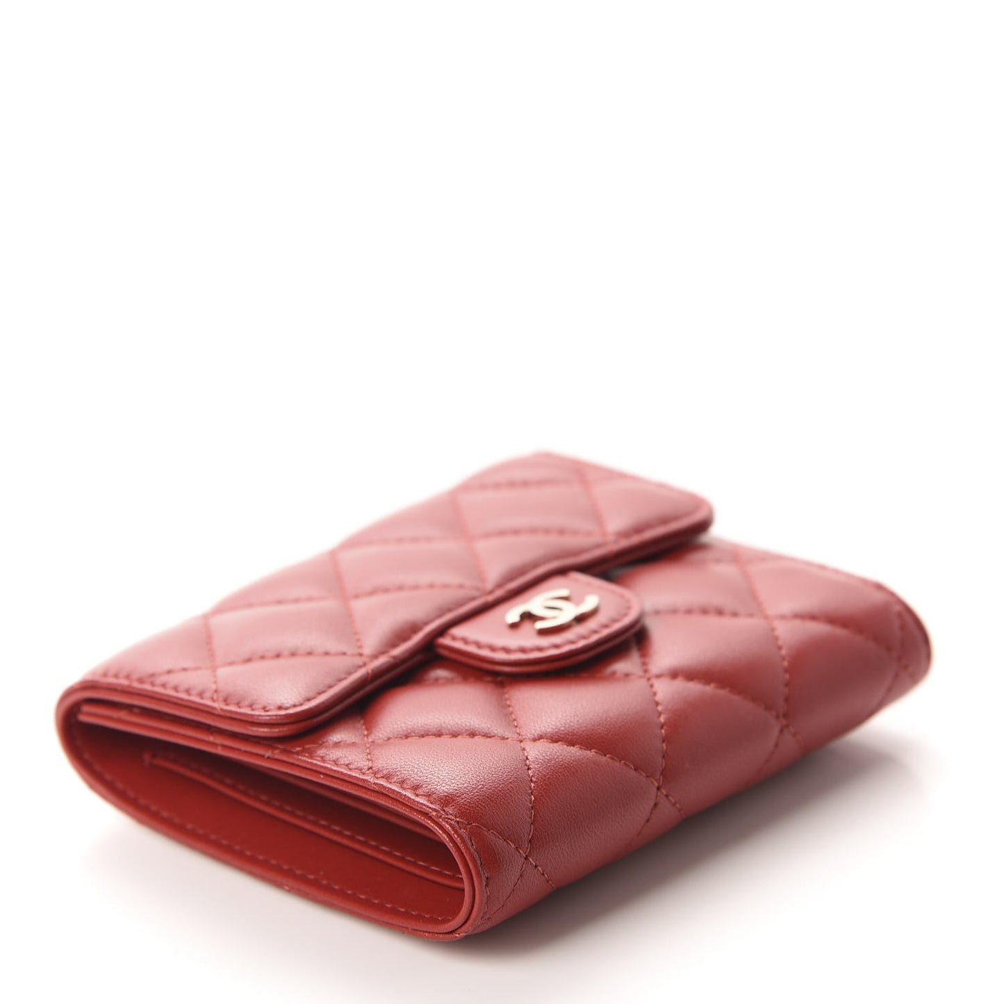 Lambskin Quilted Compact Flap Wallet Red