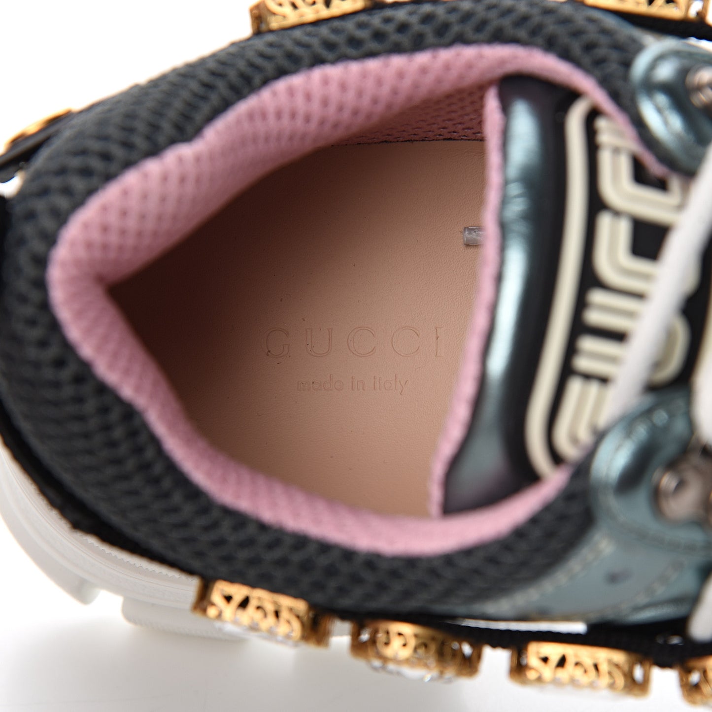 X SEGA Metallic Calfskin Removable Crystals Womens Flashtrek Sneakers 38 Lago Loess Silver