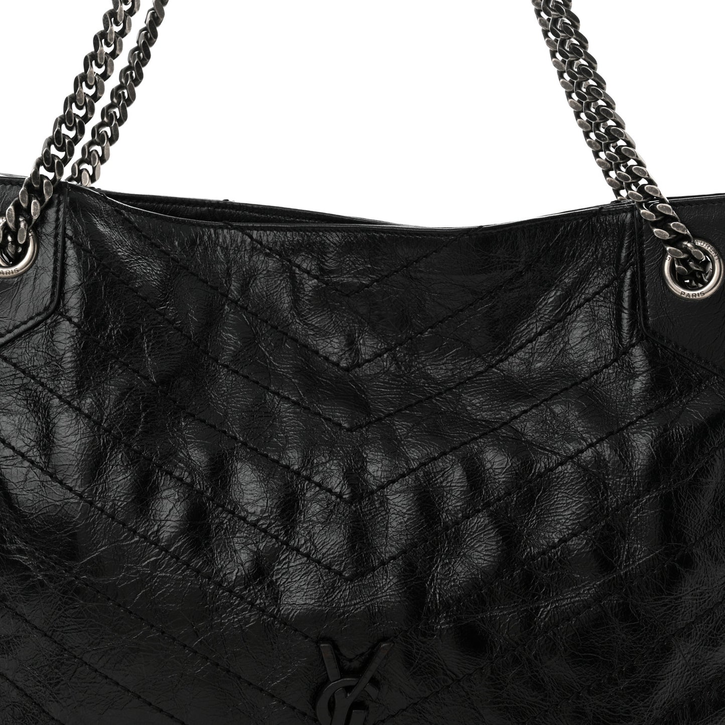 Crinkled Calfskin Matelasse Monogram Medium Niki Shopper Tote Black