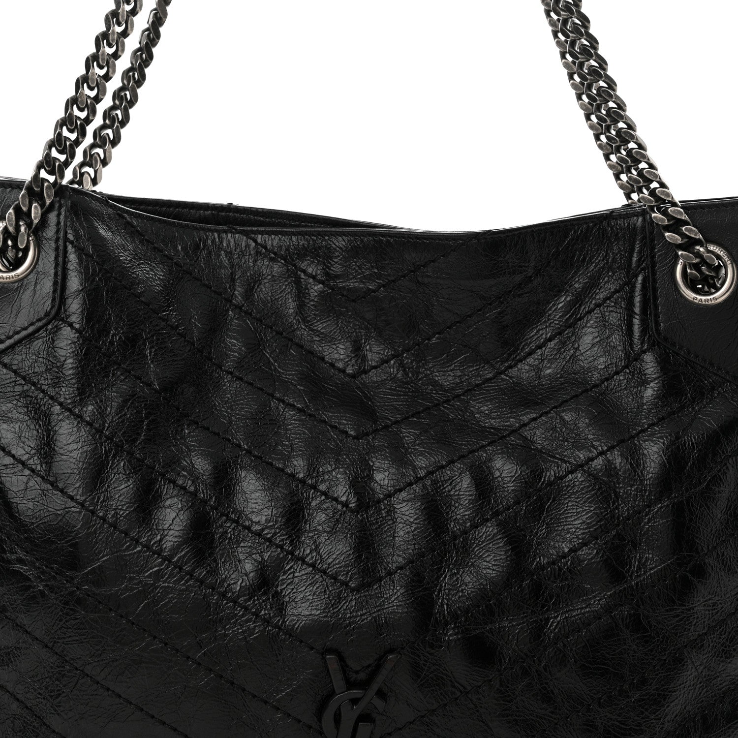 Saint Laurent Crinkled Calfskin Matelasse Monogram Medium Niki Shopper Tote Black 8 of 12