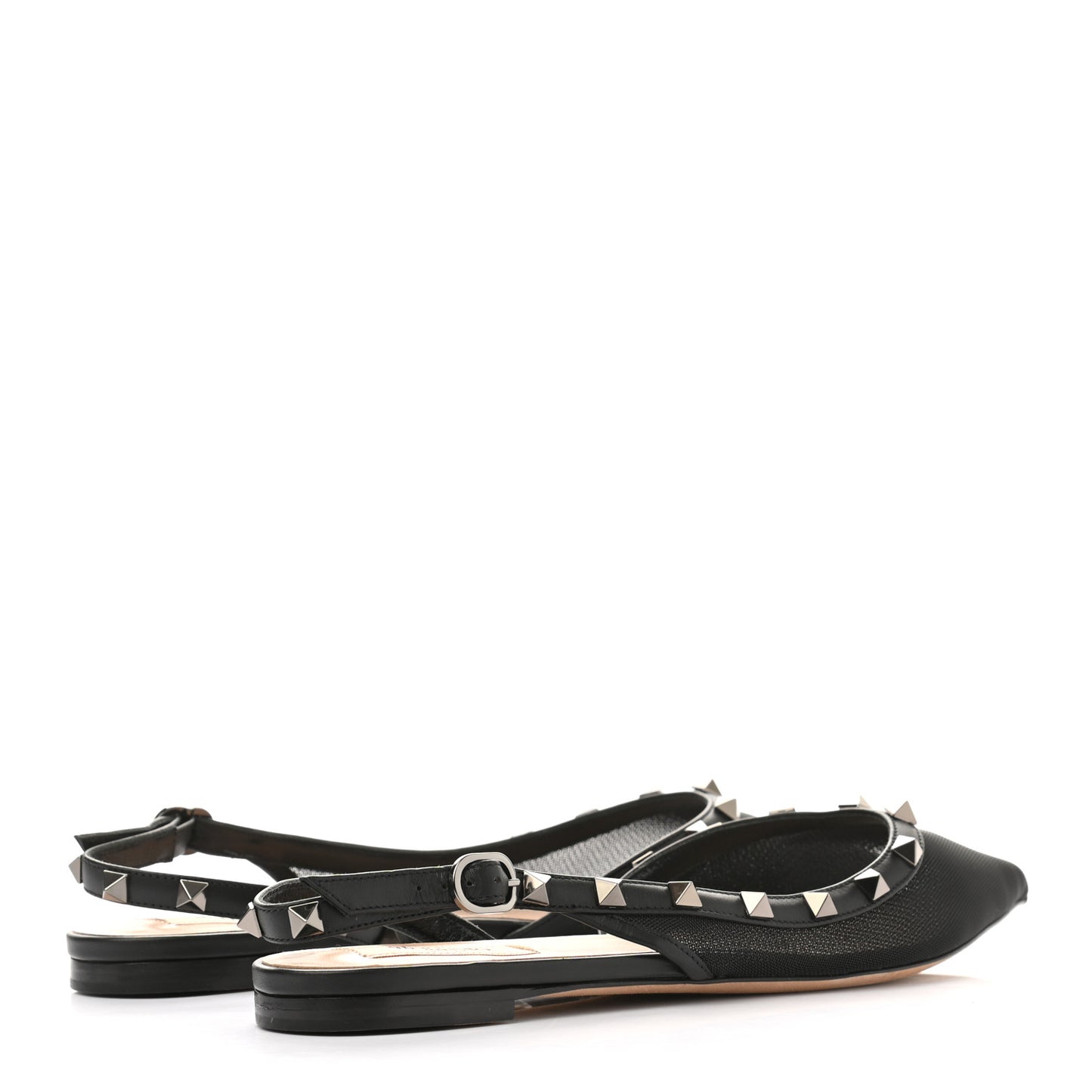 Mesh Rockstud Slingback Flats 38 Black