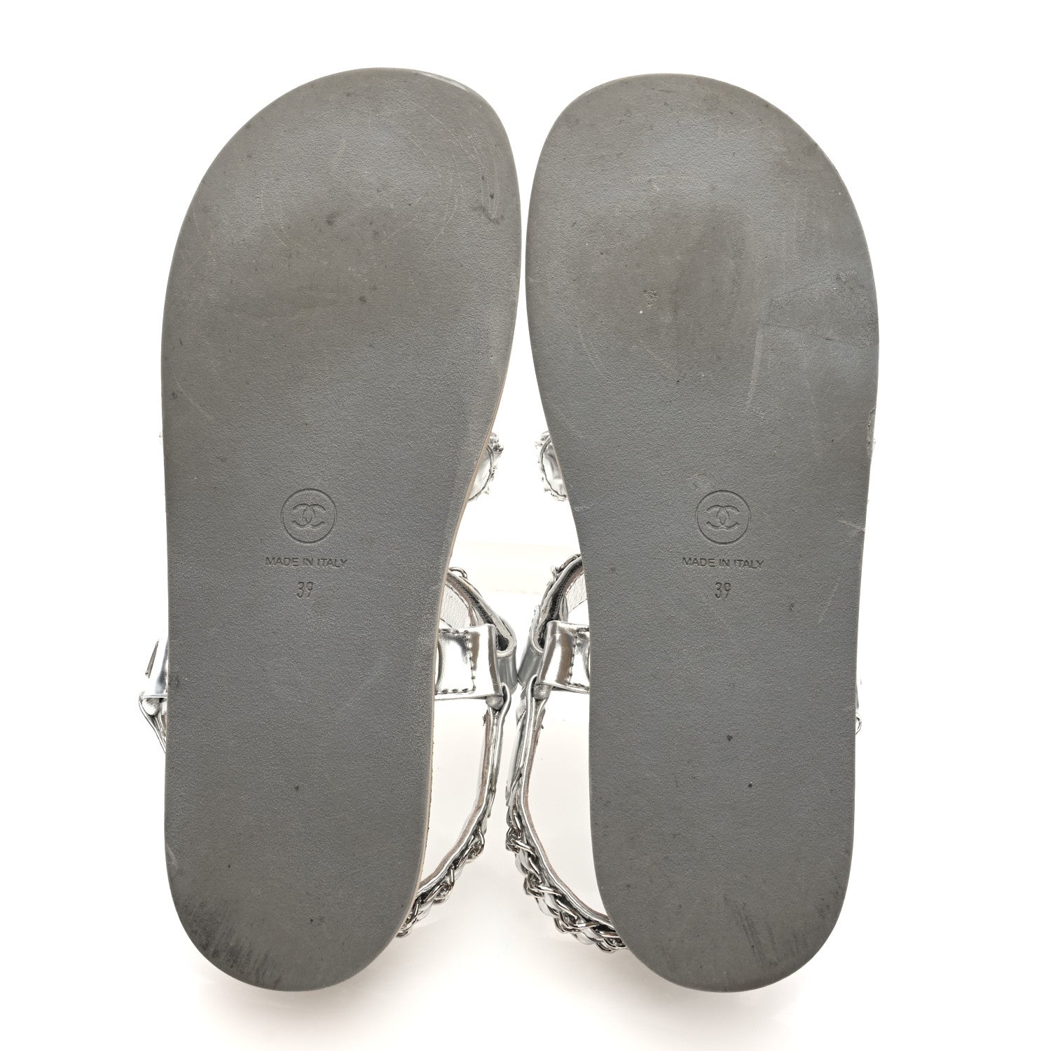 Chanel Metallic Laminated Goatskin Chain Flat Sandals 39 Silver 6 of 9