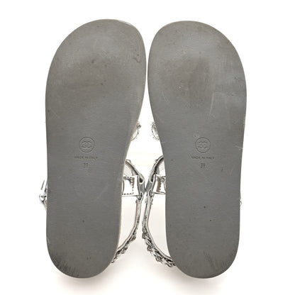 Chanel Metallic Laminated Goatskin Chain Flat Sandals 39 Silver 6 of 9