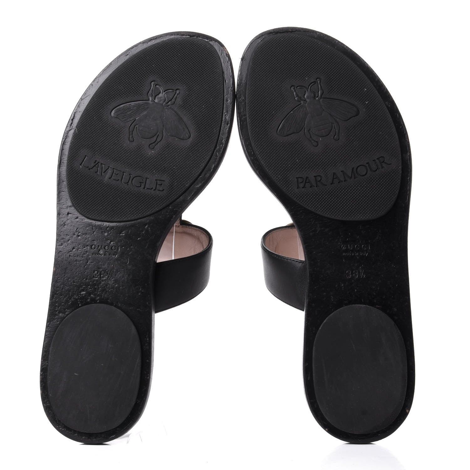 Gucci Calfskin GG Marmont Thong Sandals 38.5 Black 7 of 9