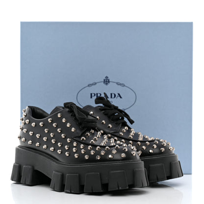 Prada Spazzolato Rois Studded Lace Up Monolith 55mm Derby Loafers 39 Black 9 of 9