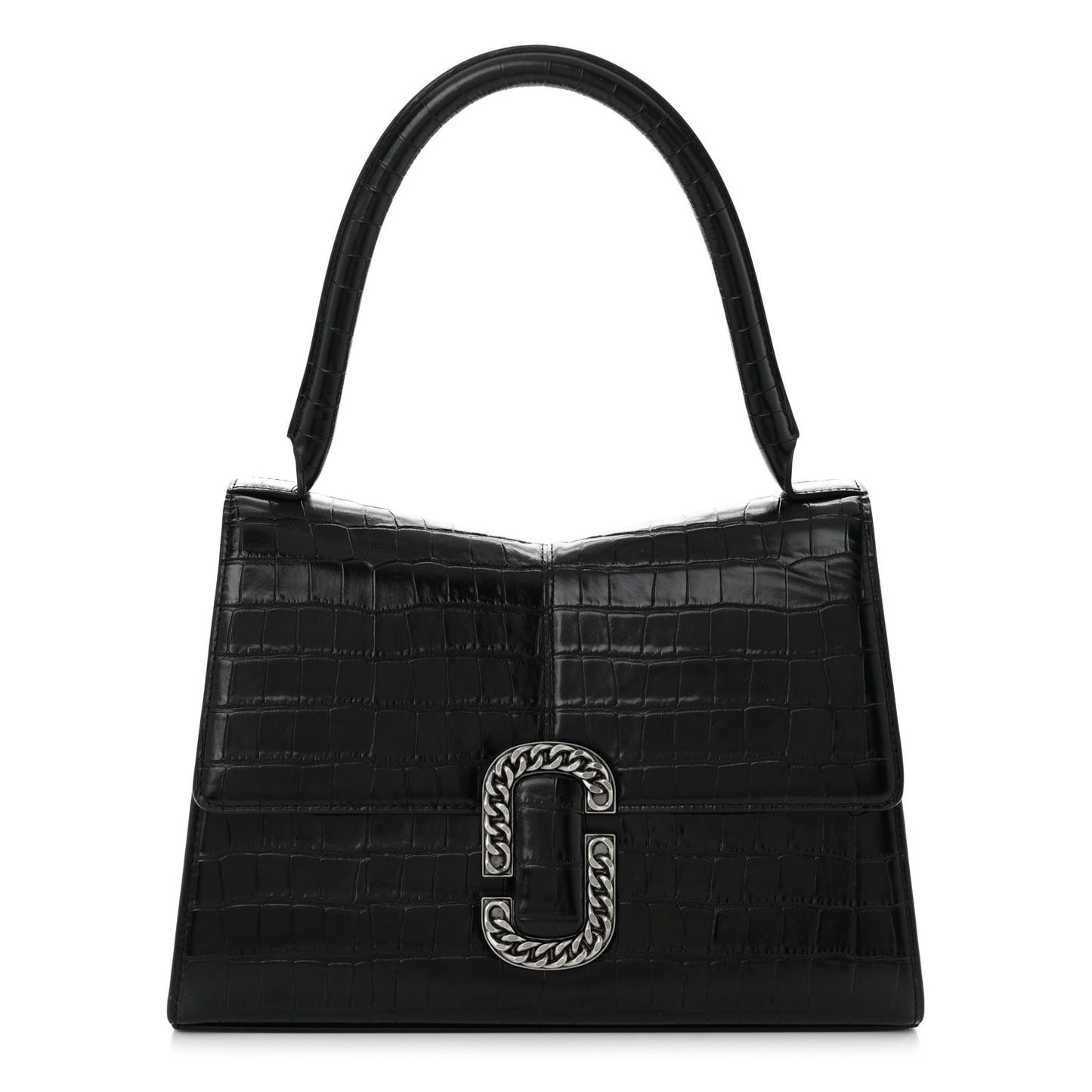 Calfskin Crocodile Embossed The St Marc Large Top Handle Bag Black