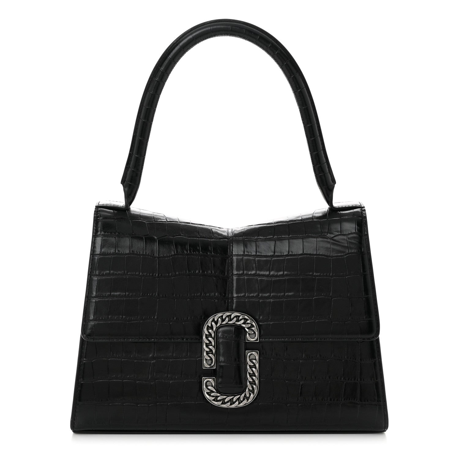 Marc Jacobs Calfskin Crocodile Embossed The St Marc Large Top Handle Bag Black 1 of 10