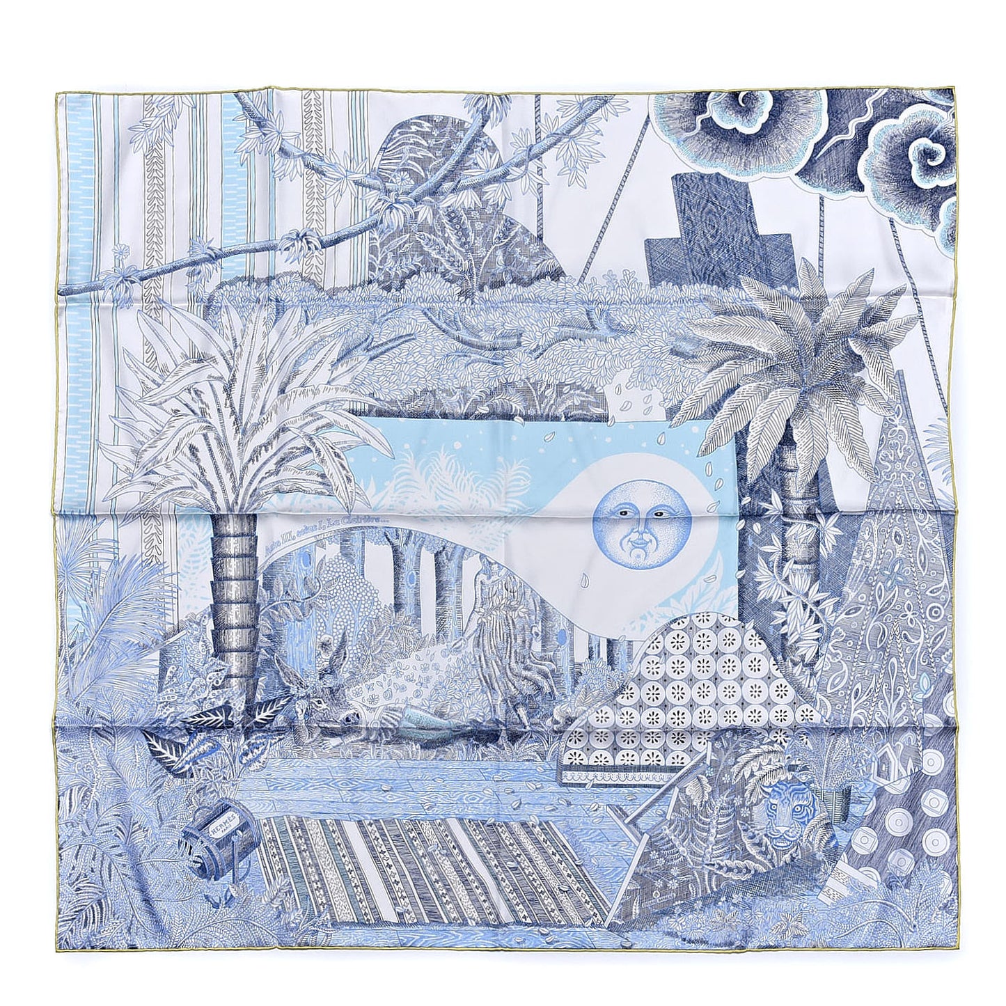 Silk Acte III Scene I La Clairiere Scarf 90 White Blue Jean Ciel