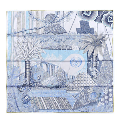 Hermes Silk Acte III Scene I La Clairiere Scarf 90 White Blue Jean Ciel 1 of 6