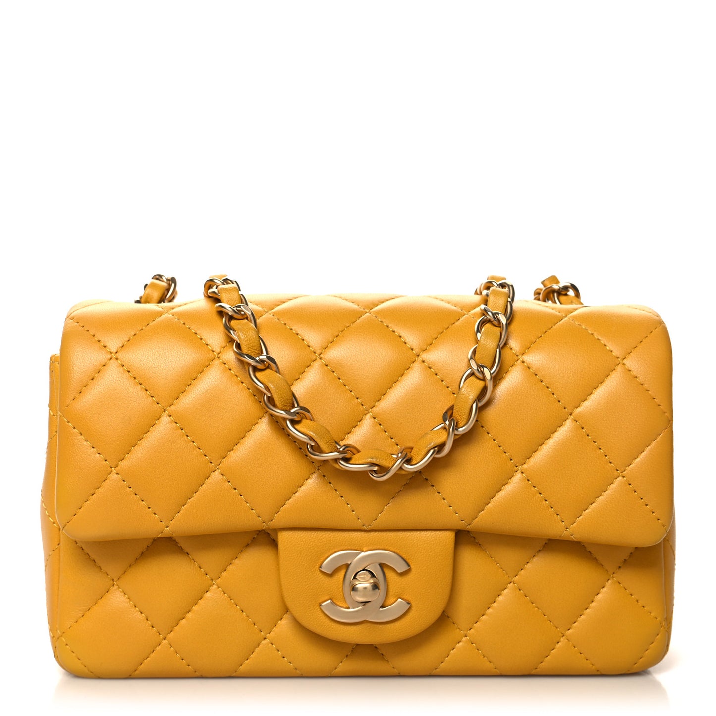 Lambskin Quilted Mini Rectangular Flap Yellow