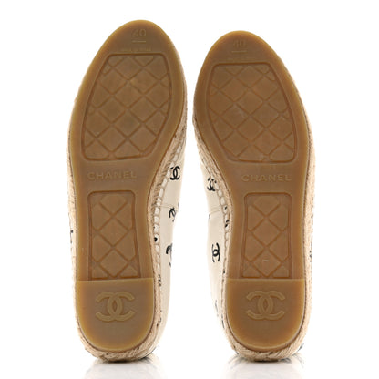 Chanel Lambskin Printed Coco Beach Espadrilles 40 White Black 5 of 11