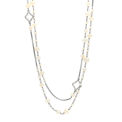 David Yurman Sterling Silver Pearl Quatrefoil Long Chain Necklace 1 of 4
