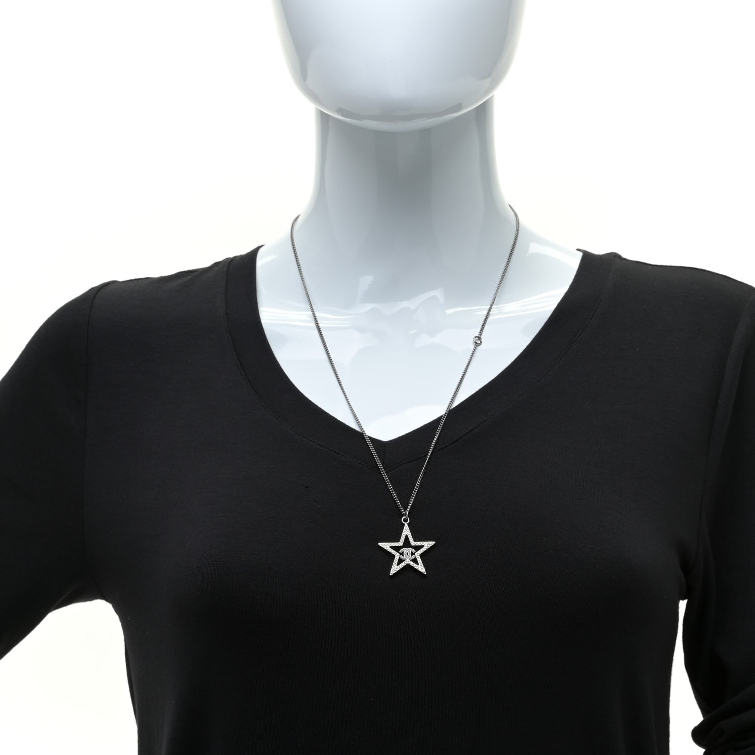 Chanel Ruthenium Crystal Star CC Necklace Iridescent Pink 2 of 7