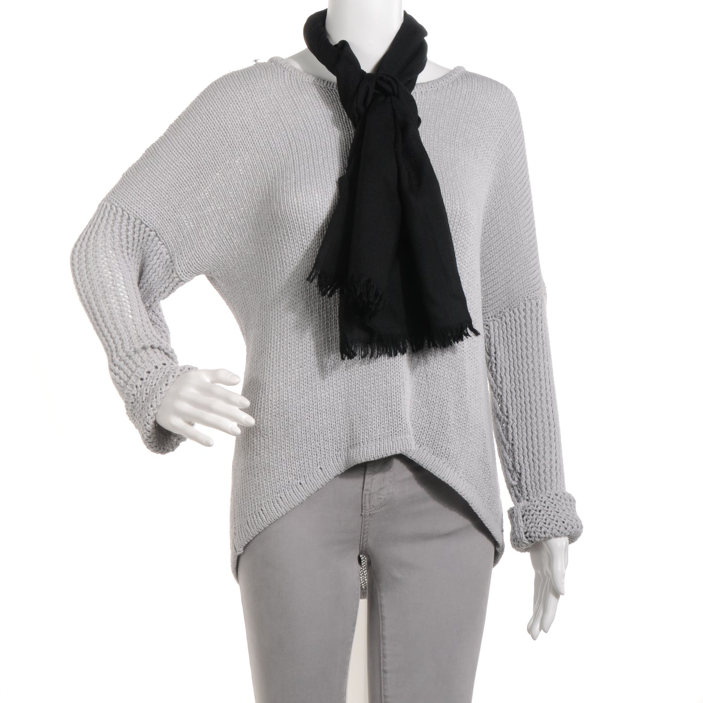 Wool Monogram Shawl Scarf Black