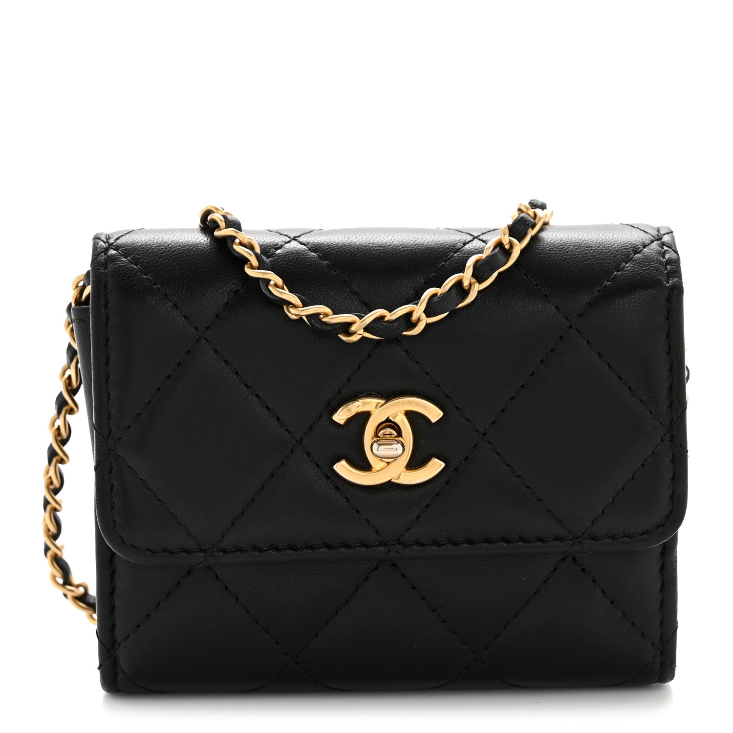 Chanel Lambskin Quilted Pearl Crush Clutch With Chain Black 1 of 14
