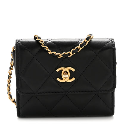 Chanel Lambskin Quilted Pearl Crush Clutch With Chain Black 1 of 14