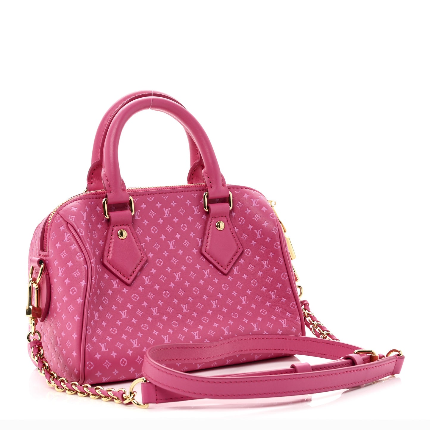 Calfskin Nanogram Embossed Speedy Bandouliere 20 Rose