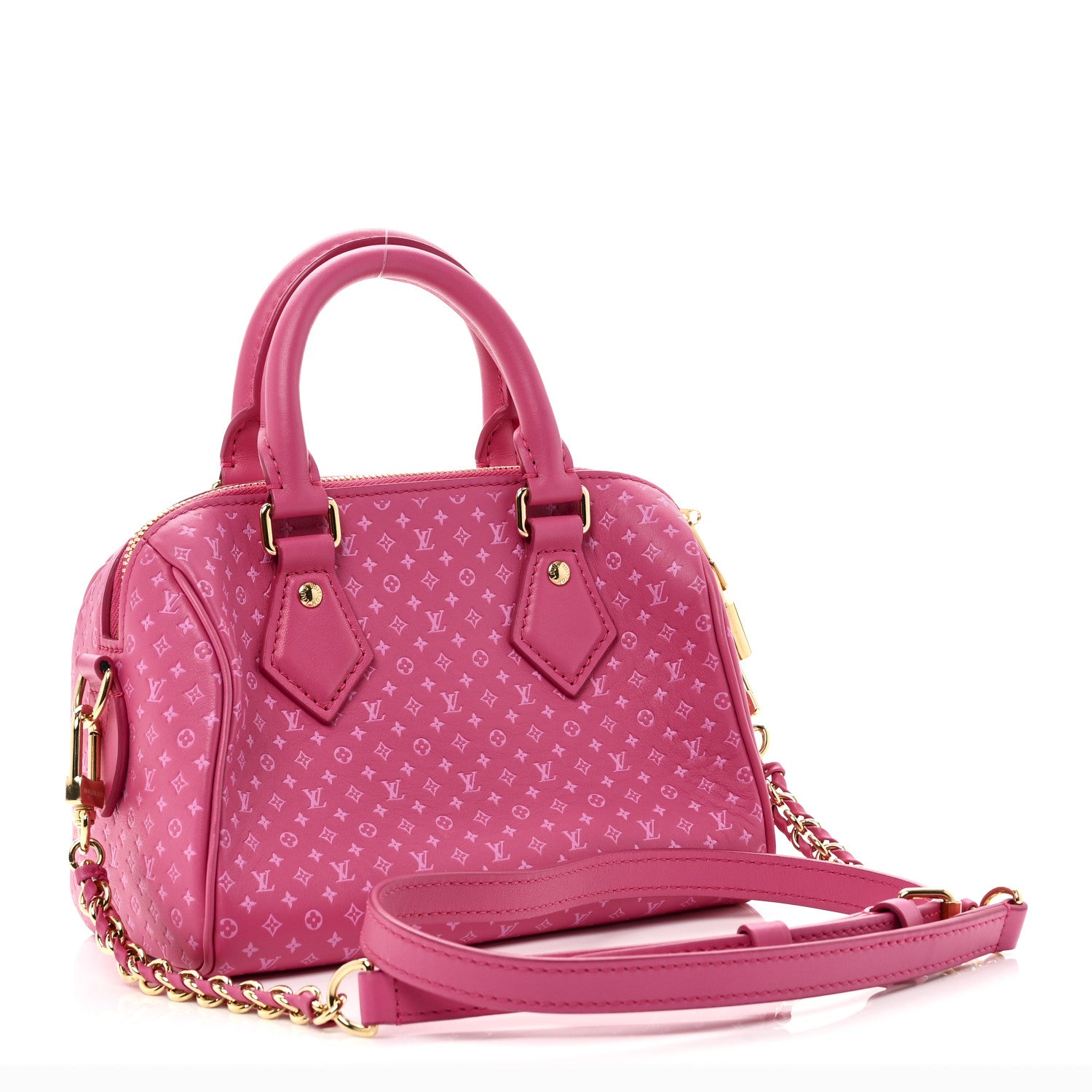 Louis Vuitton Calfskin Nanogram Embossed Speedy Bandouliere 20 Rose 3 of 9