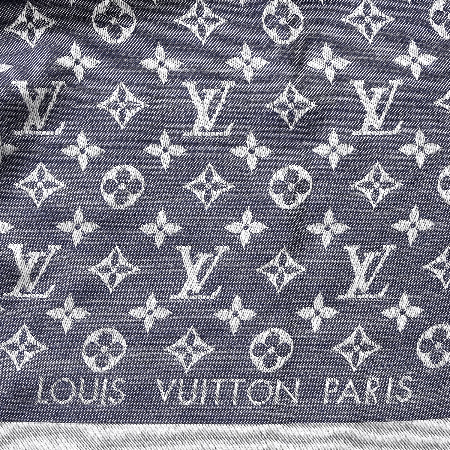 Louis Vuitton Silk Wool Monogram Denim Shawl Blue Clair 4 of 5