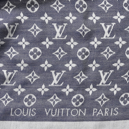 Louis Vuitton Silk Wool Monogram Denim Shawl Blue Clair 4 of 5