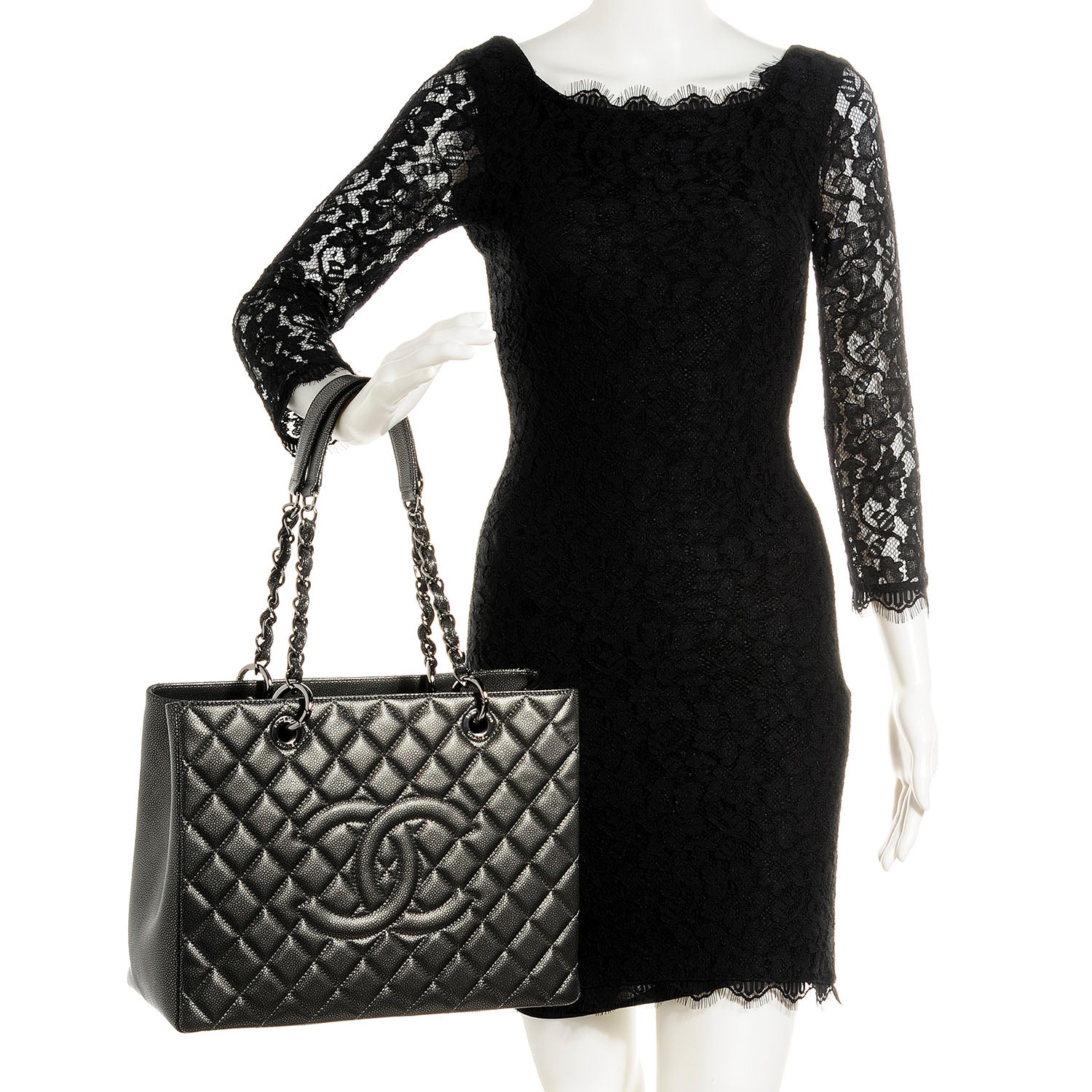 Chanel Metallic Caviar Quilted Grand Shopping Tote GST Dark Silver 2 of 6
