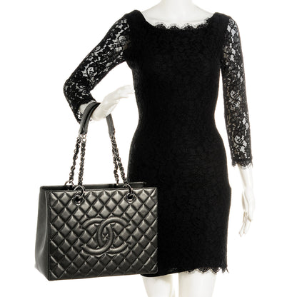 Chanel Metallic Caviar Quilted Grand Shopping Tote GST Dark Silver 2 of 6