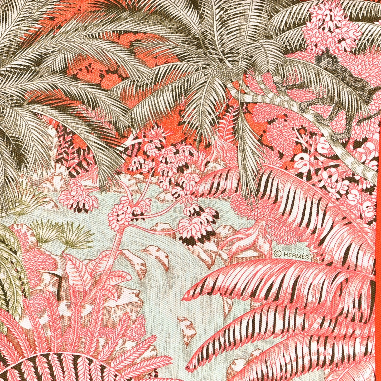 Silk Faubourg Tropical Scarf 90 Orange Kaki Saumon