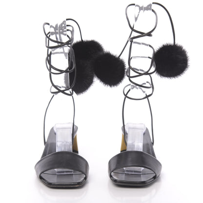 Gucci Calfskin Heloise Lace Up Pom Sandals 37 Black 2 of 8