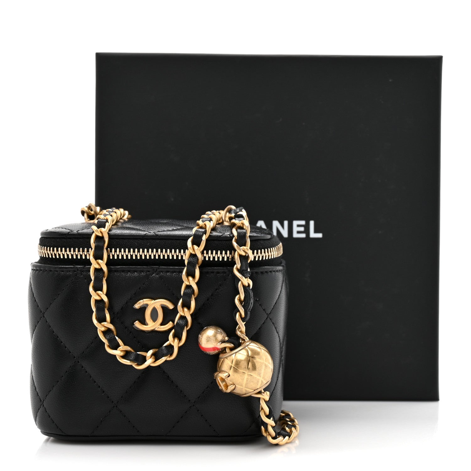 Chanel Lambskin Quilted Mini Pearl Crush Vanity Case With Chain