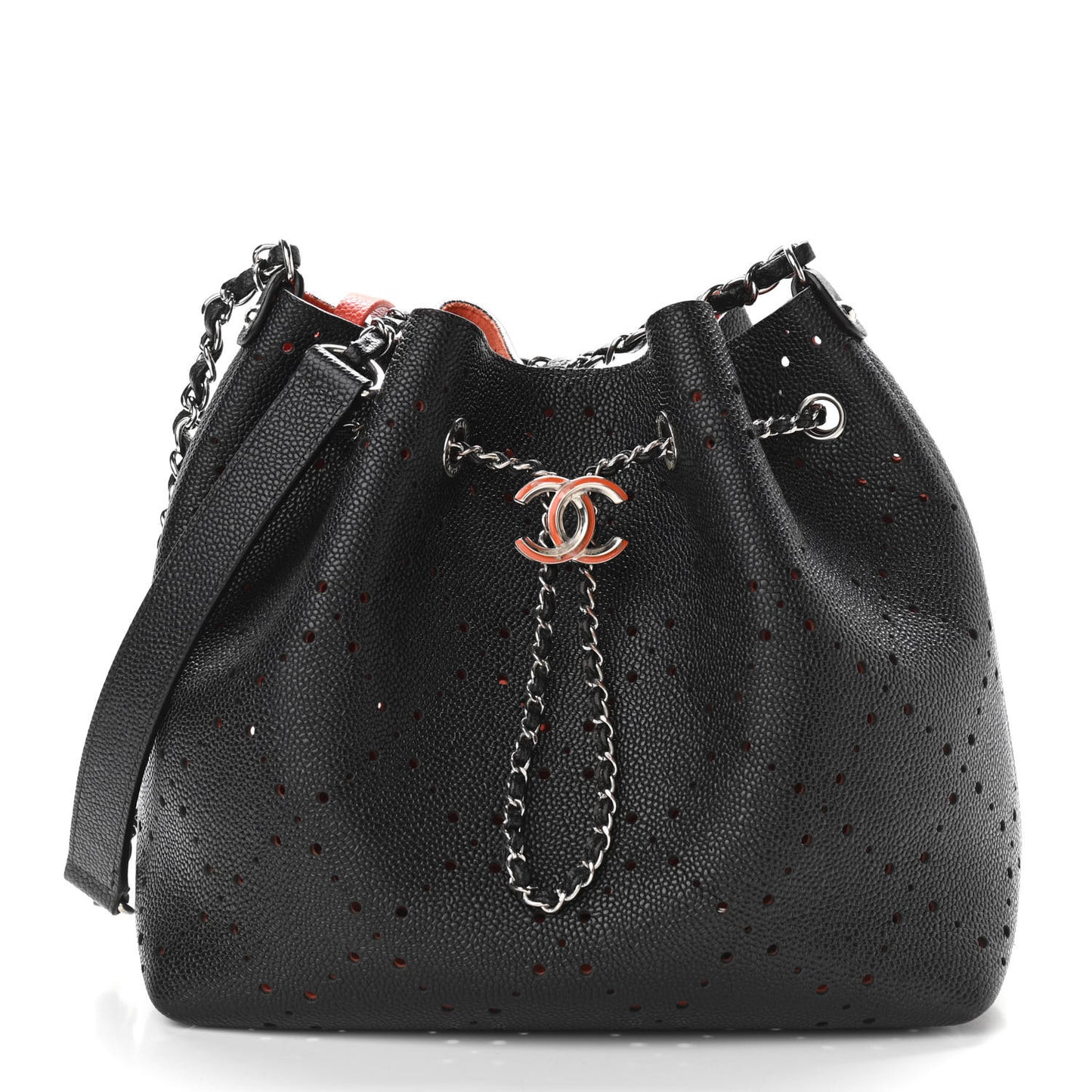 Caviar Perforated Drawstring CC Bag Black Orange