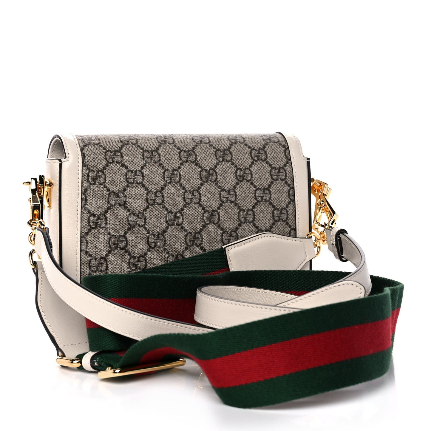 GG Supreme Monogram Web Mini Horsebit 1955 Shoulder Bag Beige Mystic White