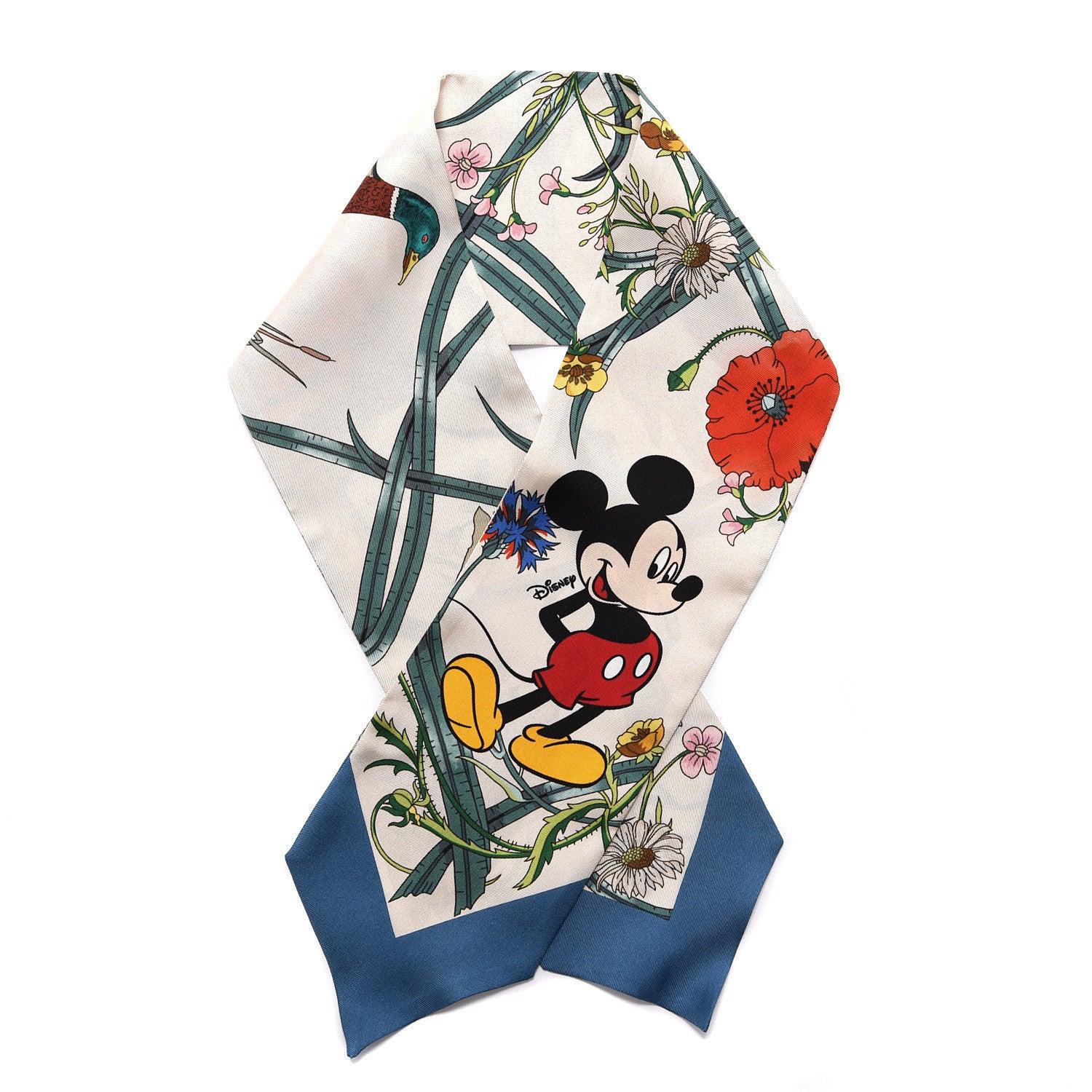 Gucci X DISNEY Silk Twill Mickey Lac Neck Bow Scarf Ivory Blue 1 of 3